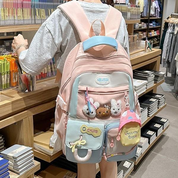 Backpack Female Korean Version of Dopamine Transparent Color Matching High capacity Schoolbag for Junior and Senior High School Students