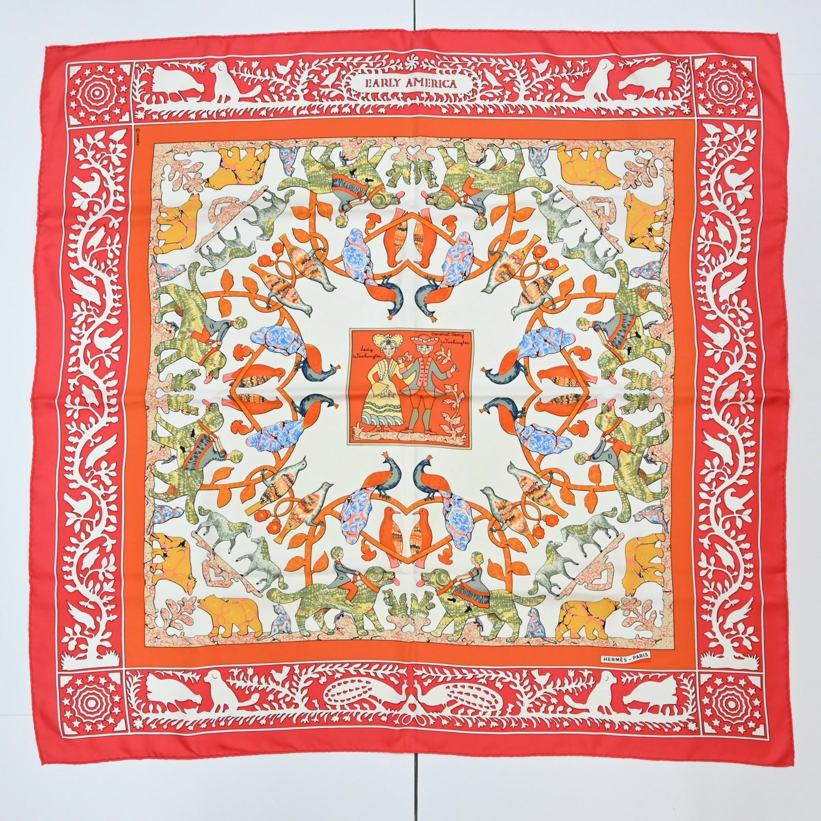 

Auth HERMES Carre 90 Scarf Early America Silk he6616sm Used