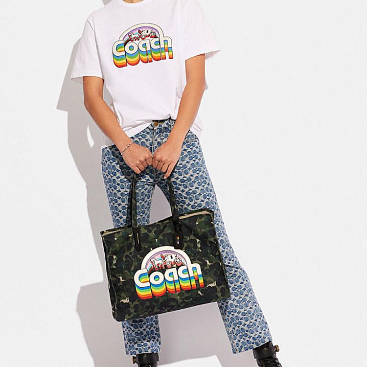 New COACH Pride Fabric Tote Bag, Shopping Bag, Shoulder Bag Large Women's Black CA303-SZP