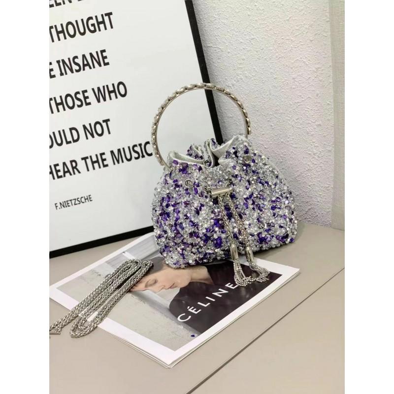 2026 Womens Crystal-Embellished Crossbody Bag Fringe Detail Small Square Shoulder No Top Handle