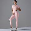 Nessaj Short Sleeveless Women Workout Colthes Solid Colour Fitness Top High Waist Leggings Sportswear