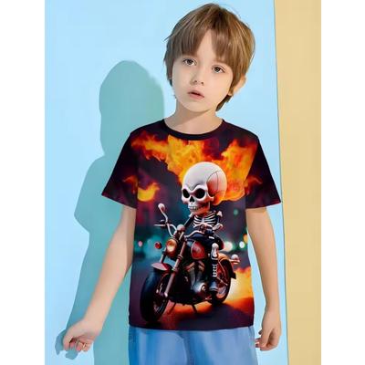 Camiseta de Verano de Moda Infantil Dibujos Animados Motor de Fuego Impresa 3D Niños Camisetas Casual Manga Corta Cuello Redondo Niñas Tops