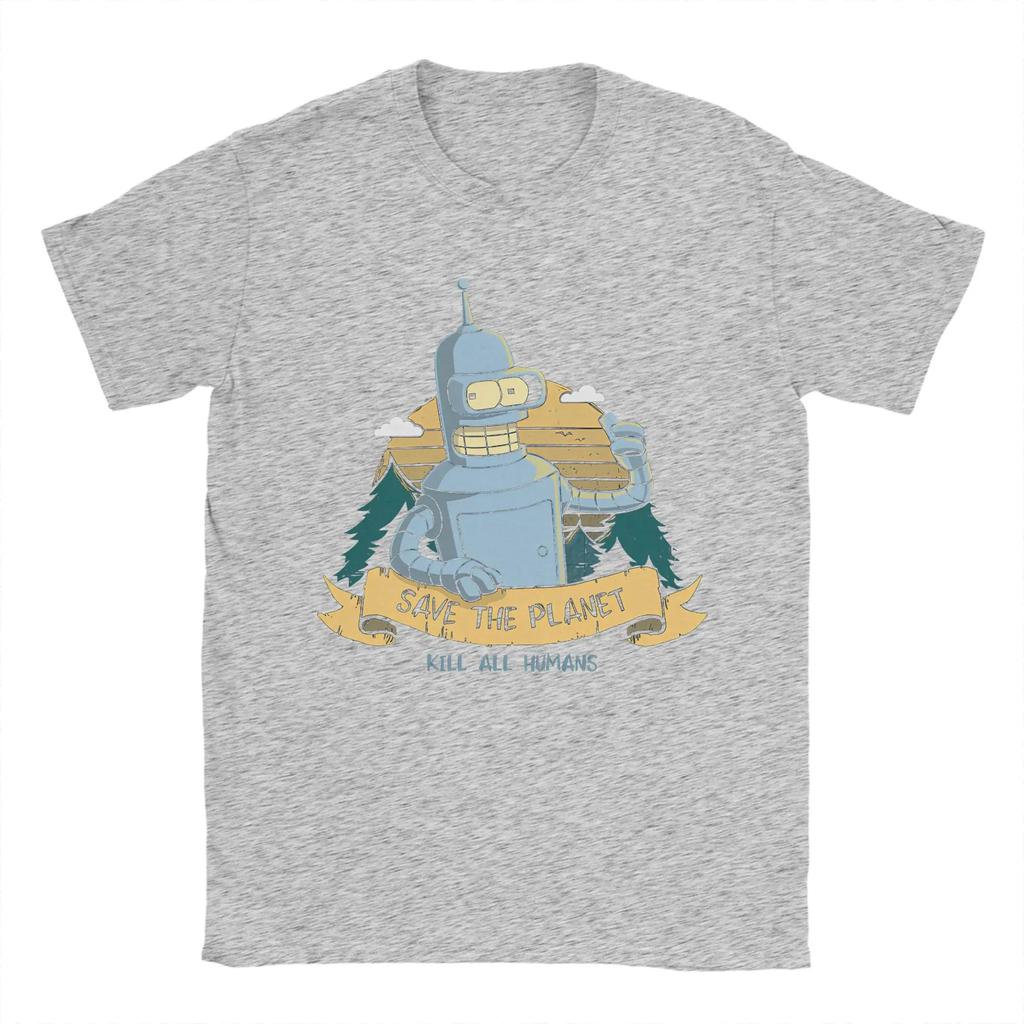 Bendered Save The Planet Kill All Humans Men's T Shirt Cartoon Crazy Tee Short Sleeve Crew Neck T-Shirts Cotton Merch