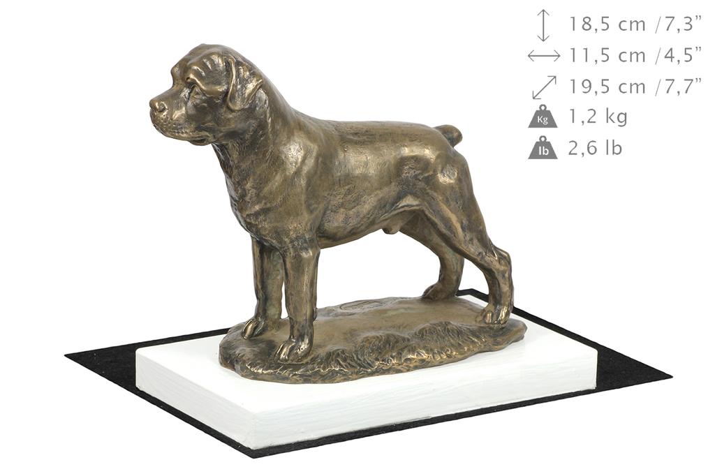 Rottweiler, Rott, Rottie - dog figurine, figure on a white base, trophy for Art-Dog dog show exhibition
