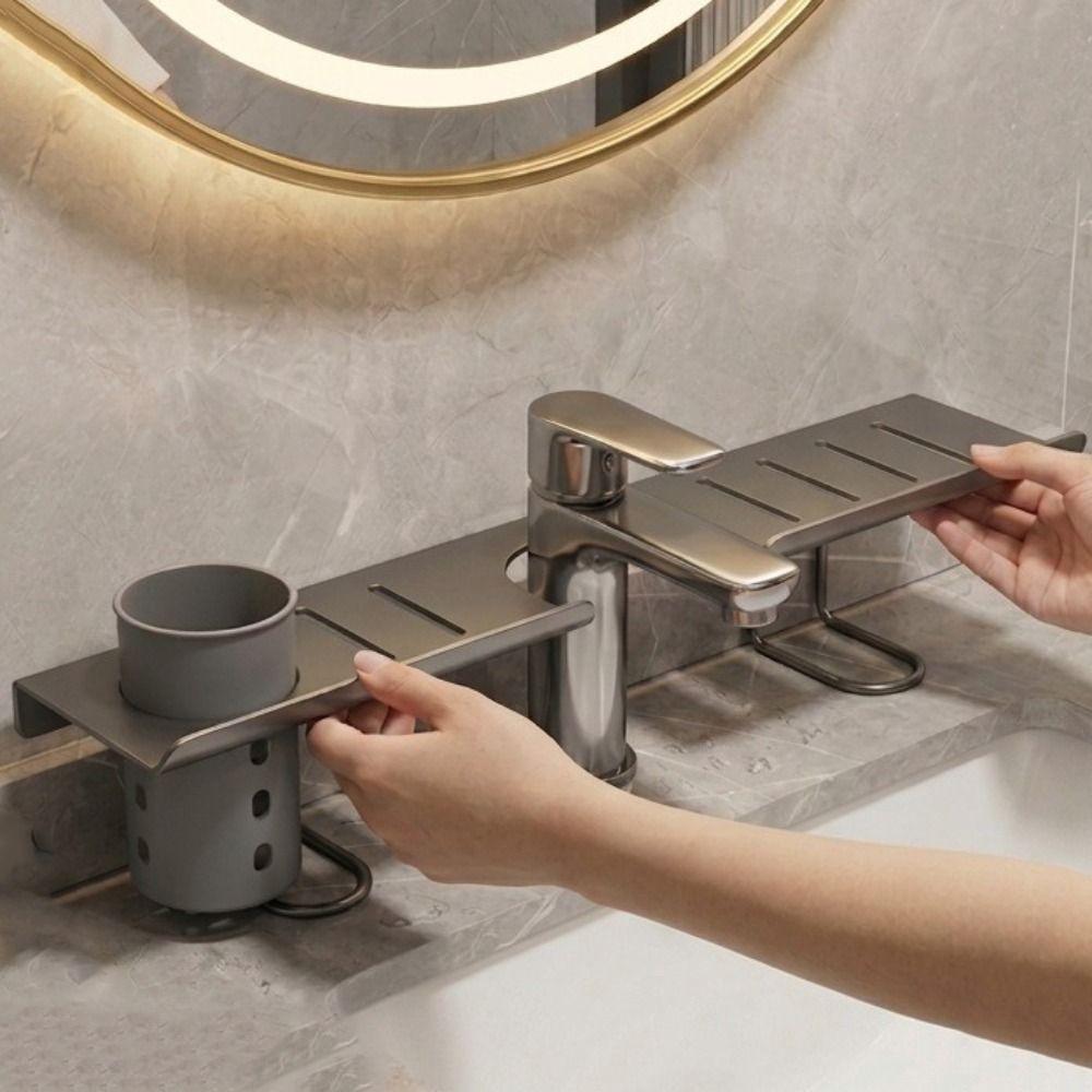 Carbon Steel Faucet Storage Shelf Hollow Out Kitchen Sink Shelf Bathroom Storage Rack for Kitchen