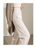 Oatmeal Herringbone Fleece Wide-Leg Pants for Women - Autumn/Winter Slim Fit