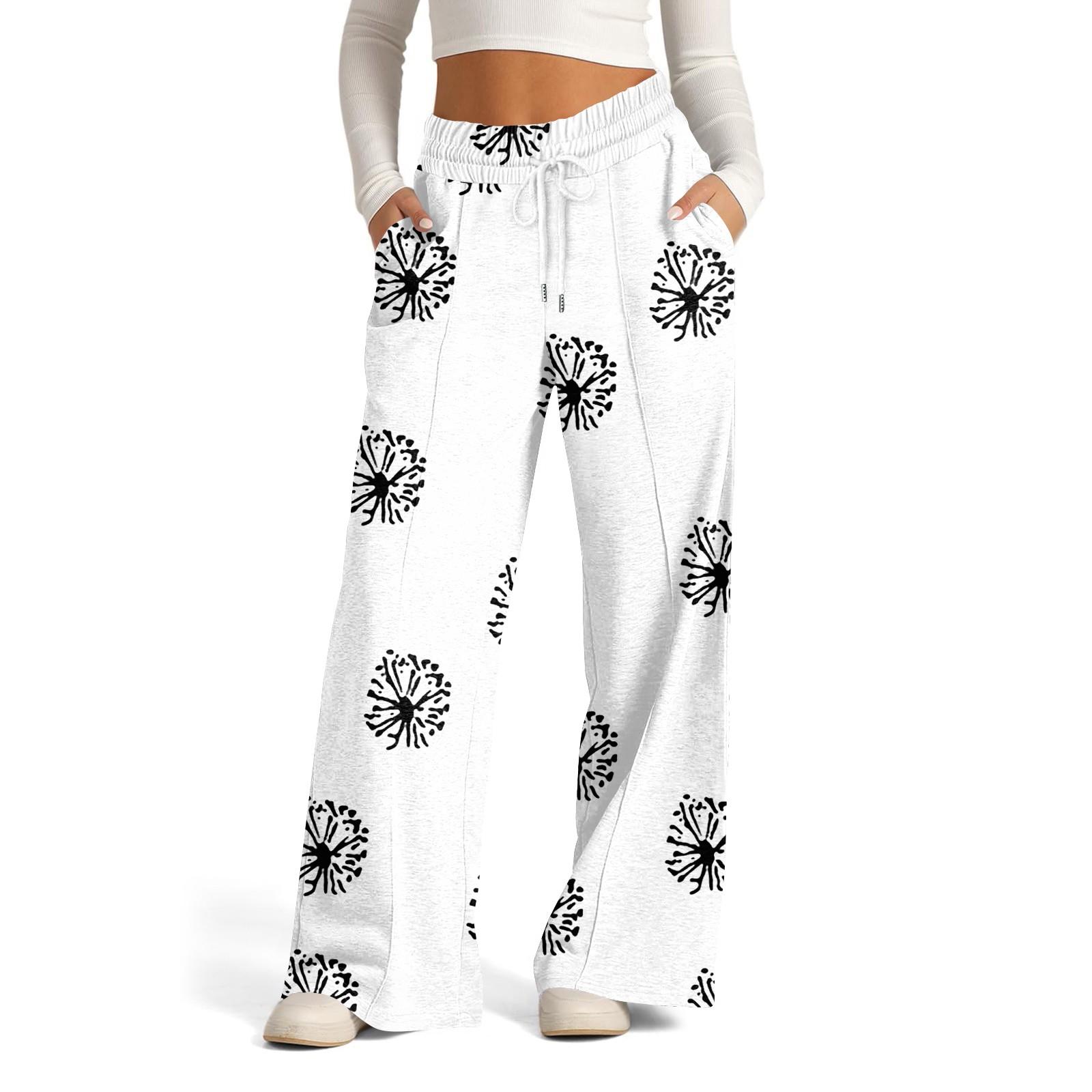 

Женские повседневные брюки широкого кроя с высокой посадкой и принтованные спортивные штаны XXL белый