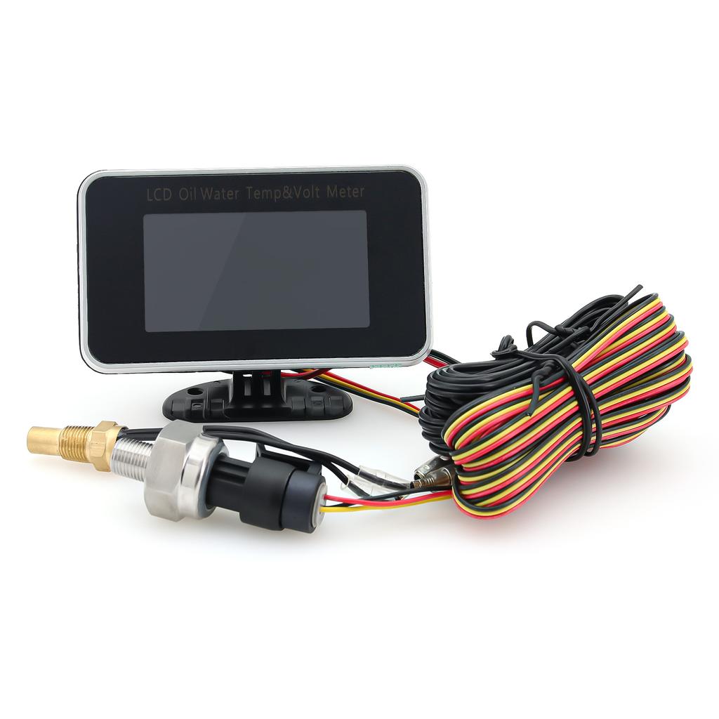 3 in 1 Car LCD Meter Digital Oil Pressure Voltage Gauge Water Temperature Gauge With temp press sensor for Car Truck SUV 12V/24V