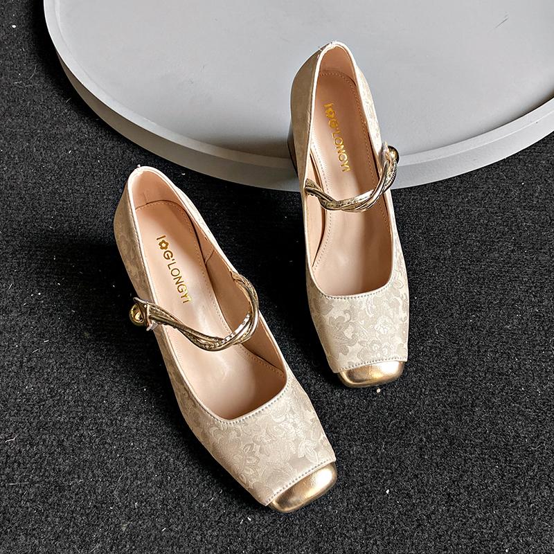 Fashion 2024 Spring New Brand Square Toe Woman Chunky Heels Shoes Fashion Ladies High Heels Elegant Med Heel Slip on Sandal Mules