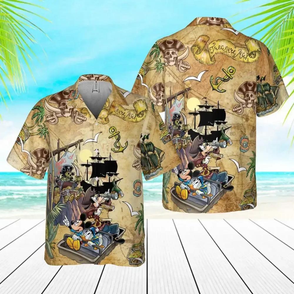 Retro Pirated of The Caribbean Mickey and Friend Hawaiian Shirt Mickey Pirate Vintage Hawaiian Shirt Retro Pirate Mickey Shirt S