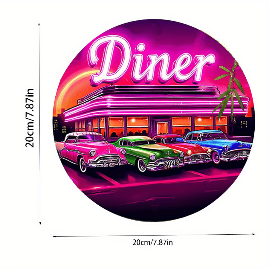 

2d Плоский 20*20см Американська Дерев яна Табличка, Кругла Дерев яна Табличка, Класичний Автомобіль Рустикальне Дерев яне Настінне Панно, Дерев яна Настінна Прикраса, Дім, Гараж, Ресторан, Кафе. 20*20cm