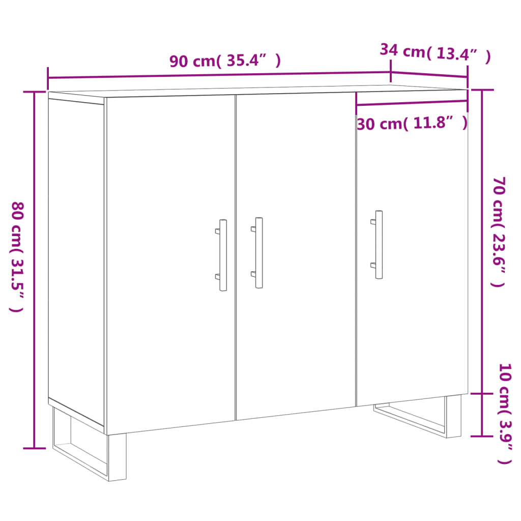 Sideboard White 90 x 34 x 80 cm Particleboard