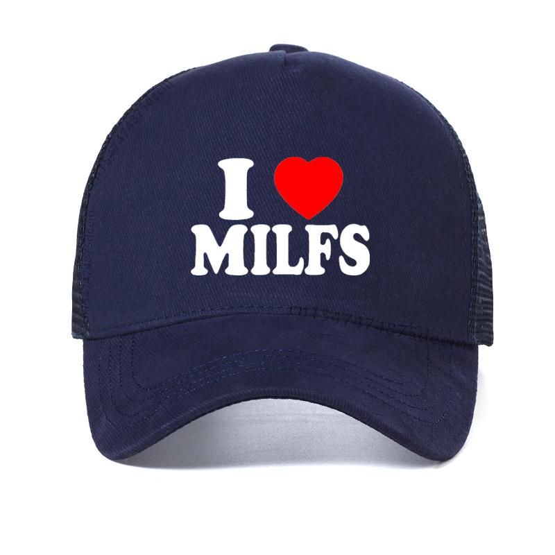 

I Love MILFS I Heart Hot Moms Printed Baseball Cap Women Cotton Summer cool Mesh breathable hat Fashion outdoor sunhats gorras темно-синього кольору