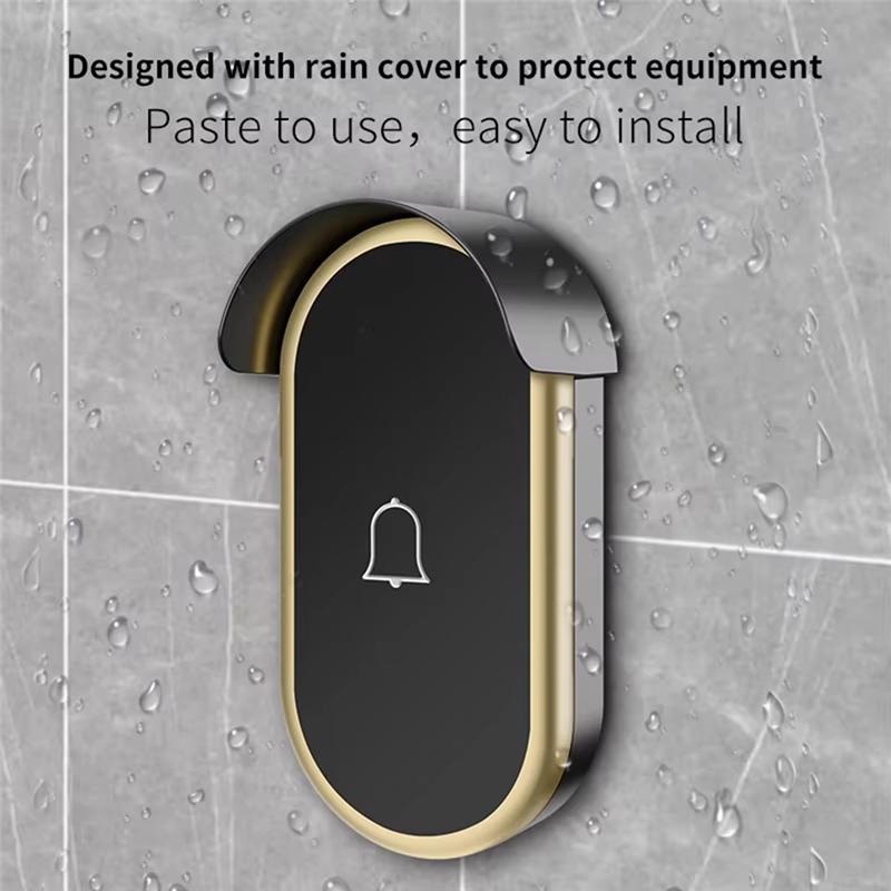 B03B-Intelligent Wireless Doorbell Outdoor Without Battery Button Call Chime Wireless Doorbell White+Silver US Plug