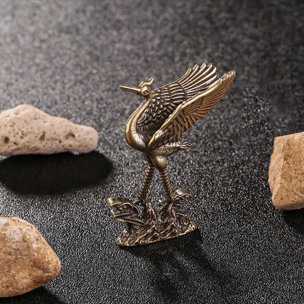 1Pc Brass Crane Figurines Miniatures Desktop Ornaments Living Room Decorations Crafts Accessories Small Animal Statue Decor