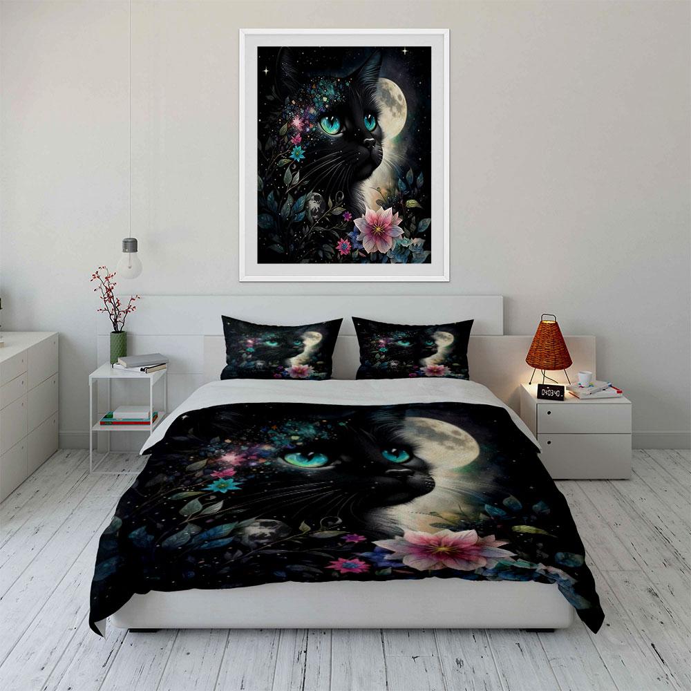 Moonlit Cat Art Bundle Soft Comfortable Duvet Cover Bedding Set Included 1*Duvet Cover & 2*Pillowcases, Gift