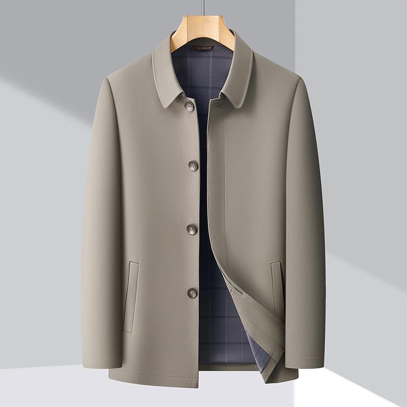 2026 Spring Men's Business Lapel Windproof Jacket: Middle-aged Single-breasted 4-button Coat