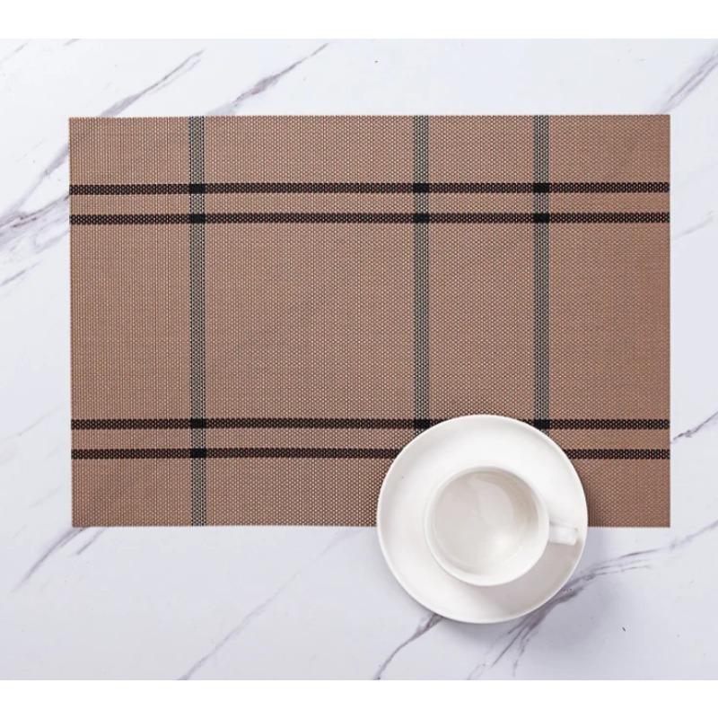 6/4pcs Rectangle Placemat Restaurant Washable PVC Durable Dining Table Weave Mats Frame Teslin Disc Bowl Coaster Non-slip Pad