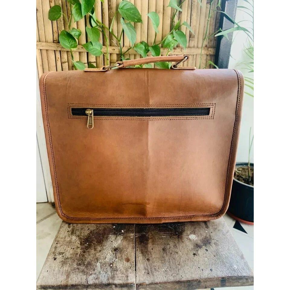 Women Vintage Brown Goat Leather Warranty Bag Shoulder Laptop Bag Briefcase