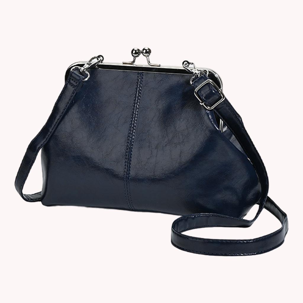Women Girls PU Leather Large Capacity Shoulder Bag Adjustable Strap One Shoulder Crossbody Bag Elegant Kiss Lock Shoulder Bag