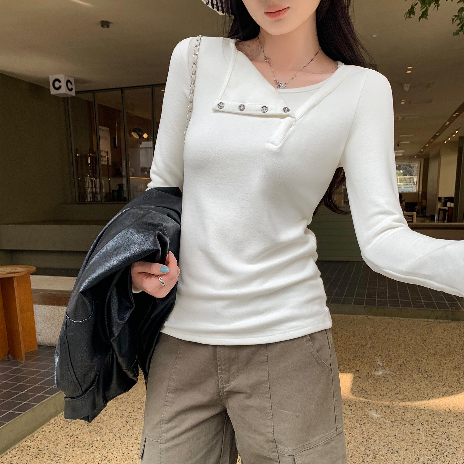 

Women s Gray Double-Sided Lapel Plus Velvet Long Sleeve Winter Top Medium білий