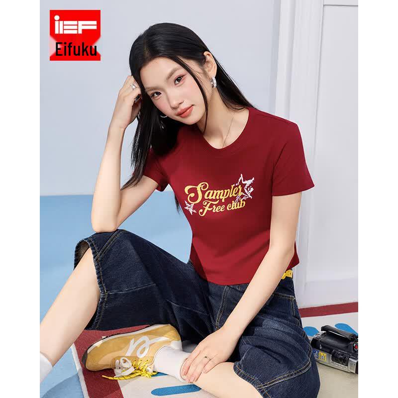 IEF Aiyifu 2026 Summer Korean Casual Printed T-shirt S