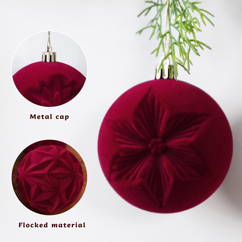Flocked Velvet Christmas Ball Set - Embossed Decorative Tree Ornaments