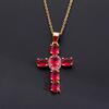 Stainless Steel Waterproof Gold Color Cubic Zirconia Cross Pendant Necklace for Women Fashion Vintage Jewelry Christmas Gift