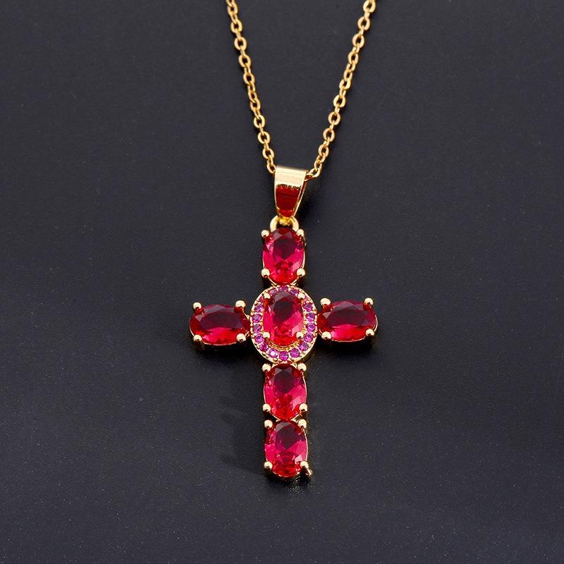 Stainless Steel Waterproof Gold Color Cubic Zirconia Cross Pendant Necklace for Women Fashion Vintage Jewelry Christmas Gift