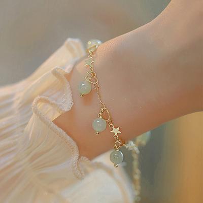 Hetian Jade Bracelet For Women Trendy Star Heart Tassel Charm Bracelet Jewelry