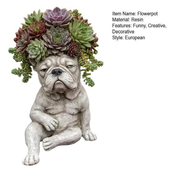 Bulldog Flowerpot Creative Decorative Planter with Unique Attitude Design Eye-Catching Garden Decor Indoor Outdoor Plant Pot Novelty Flower Planters