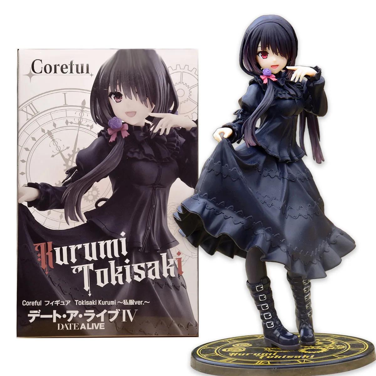 

18CM DATE A LIVE Tokisaki Kurumi Anime Figure Adorable Girls Model Toy PVC Black Gown Gown Up Standing Model Car Interior Ornament With box-A5341
