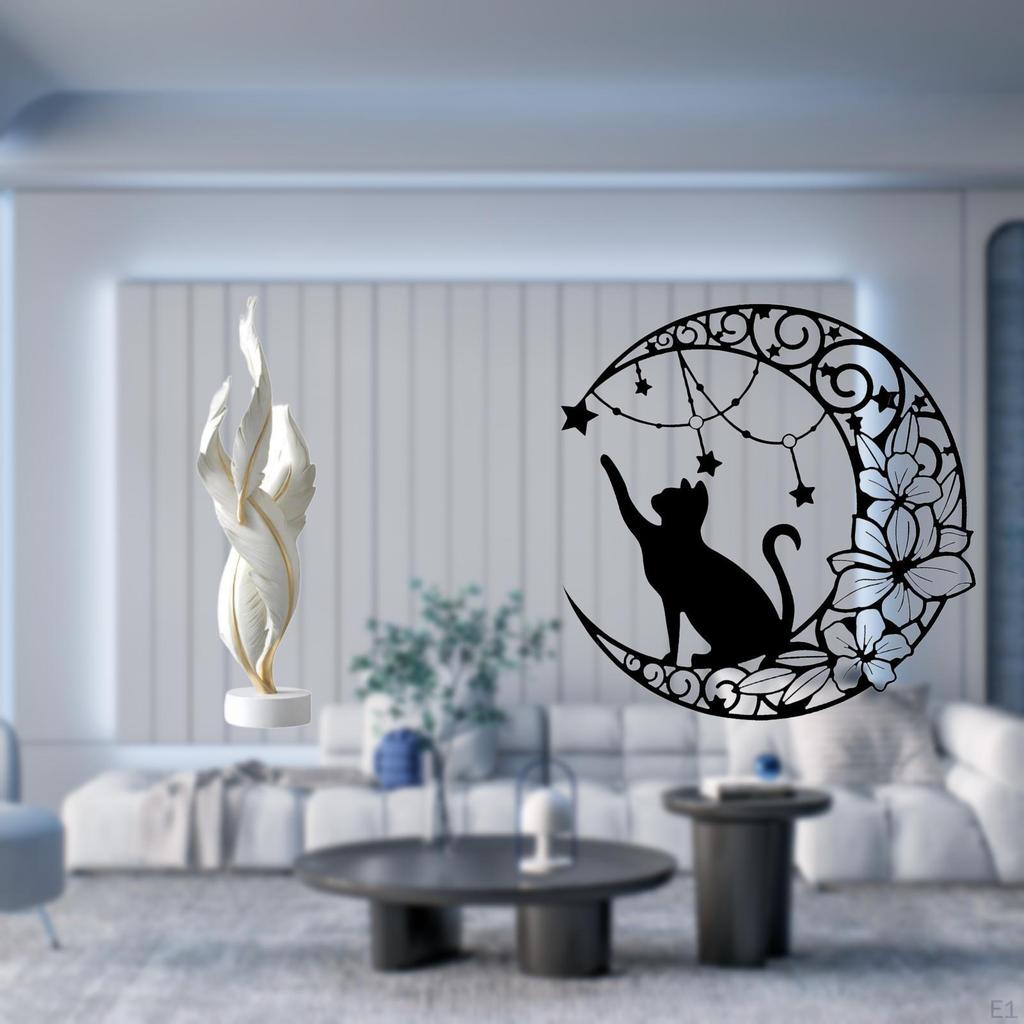Decorative Figurine Feather Sculpture Metal Art Black Cat Statue Resin Iron Simple Lines Modern