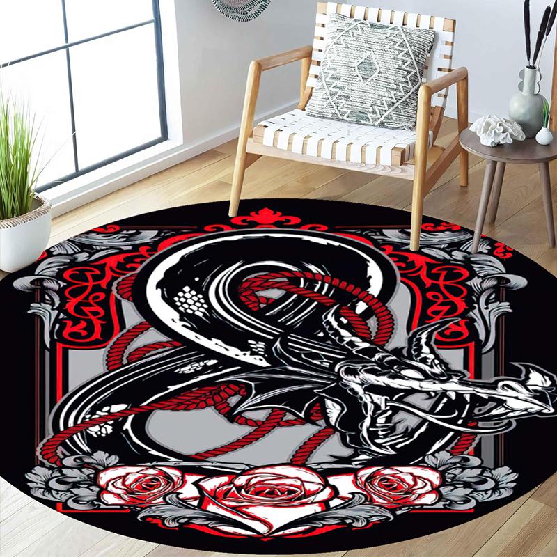 

1Pc Dragon Circular Print Rug - home decoration Carpet For Living Room Bedroom Flooring Computer Chair Area Rug 80x80cm( 31x31in)