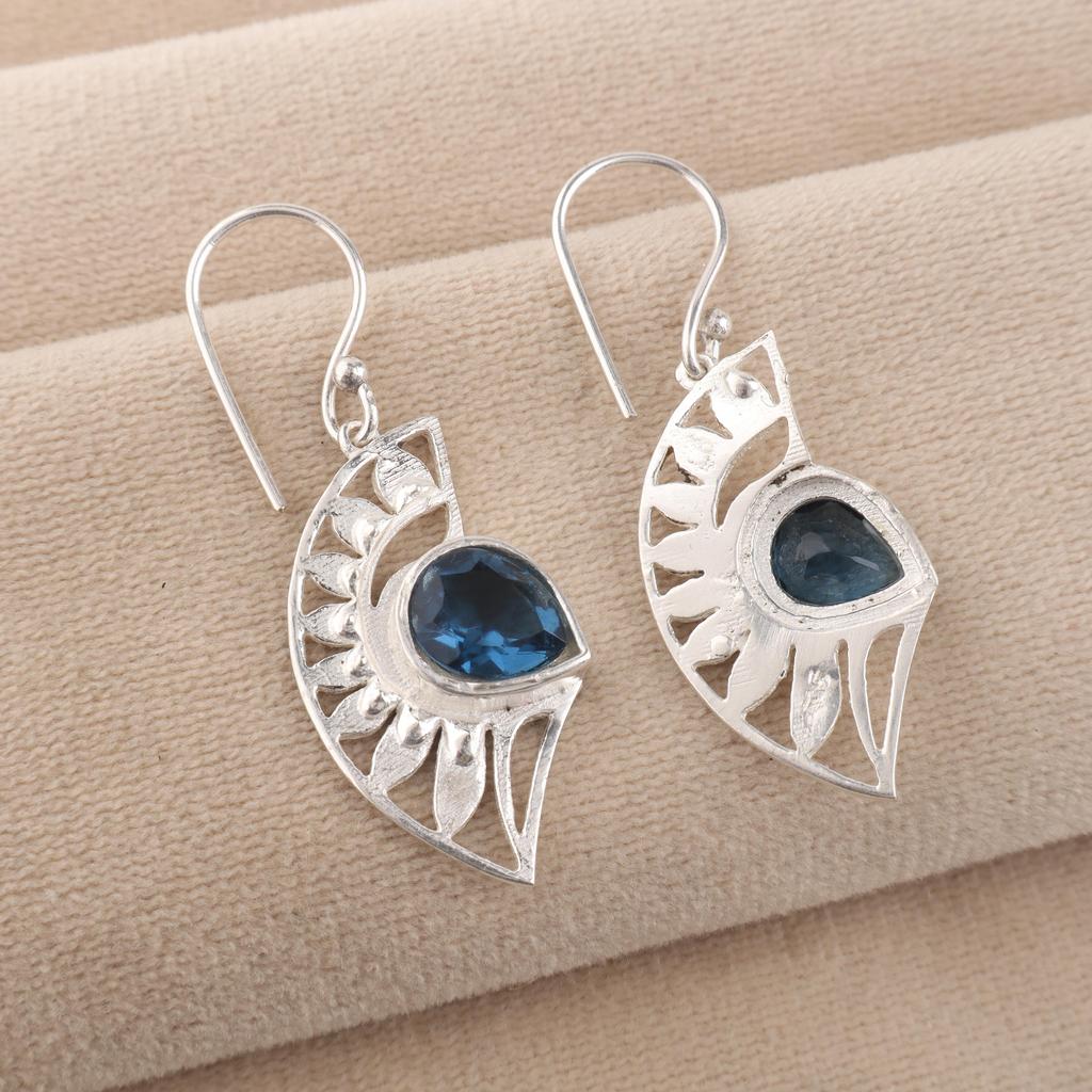 London Blue Topaz Gemstone Silver Pretty Earring 1.5" 925 Sterling Silver Women Jewelry For Birthday Gift CE-26-6