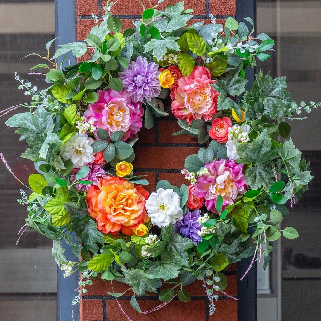 New Product Spring and Summer Tulip Wreath Simulation Flower Rural Farmhouse Door Pendant Wall Decoration