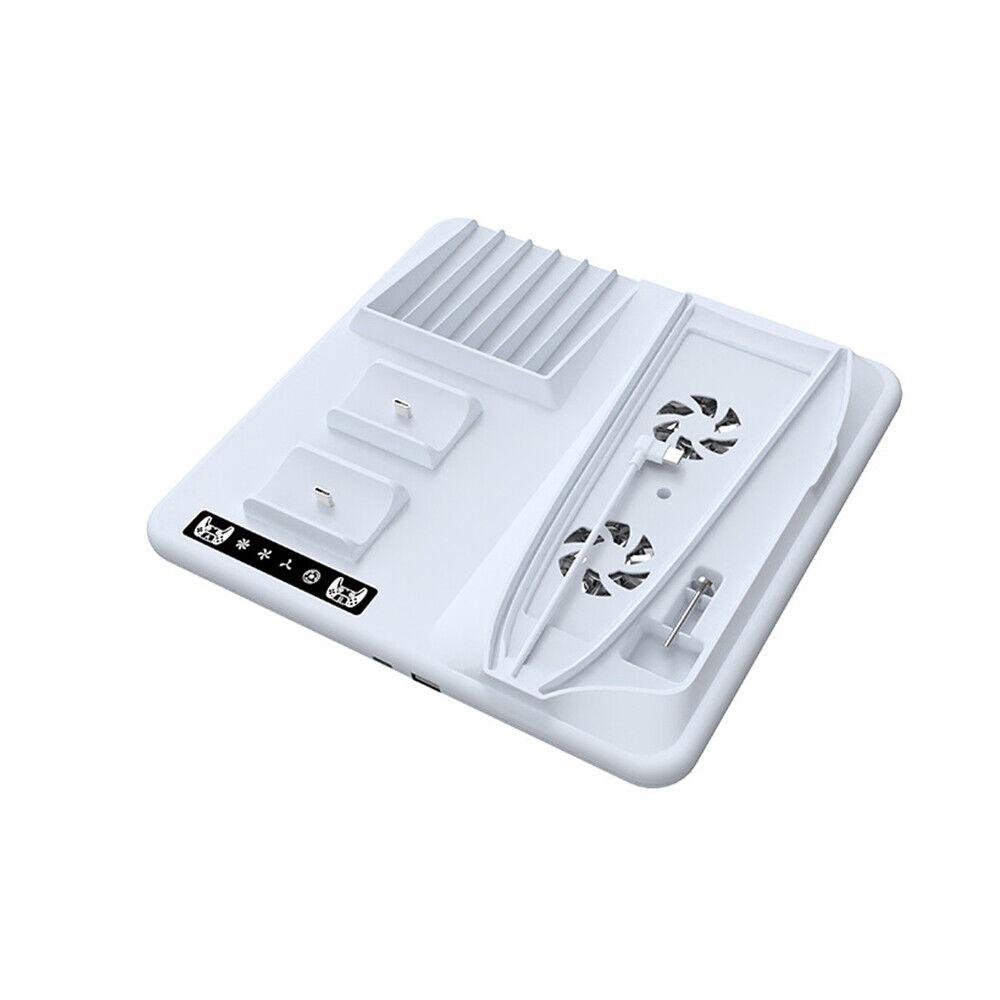 PARA PS5 Slim con estación de carga y soporte de almacenamiento para 8 juegos con ventilador de refrigeración y estación de carga para controlador PS5