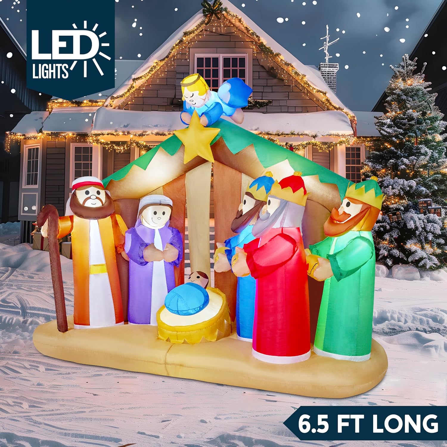 

JOYFY 6.5 ft Christmas Inflatable Nativity Scene with Angels with Build-in LEDs for Christmas Party Indoor Outdoor Décor United States