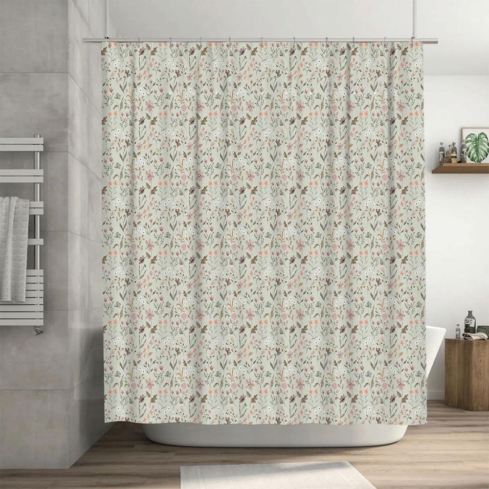 Tenda da Doccia Floreale Verde Botanico Motivo Naturale Arredo Bagno Rivestimento Impermeabile in Tessuto Stile Rustico Vintage Moderno De