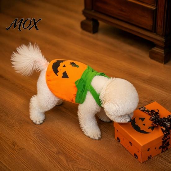 Funny Cat Apparel Pumpkin Halloween Dog Costume, Soft Polyester Pet Clothes with Puppy Outfit Comfortable Strap, Decorative for Holiday Parties