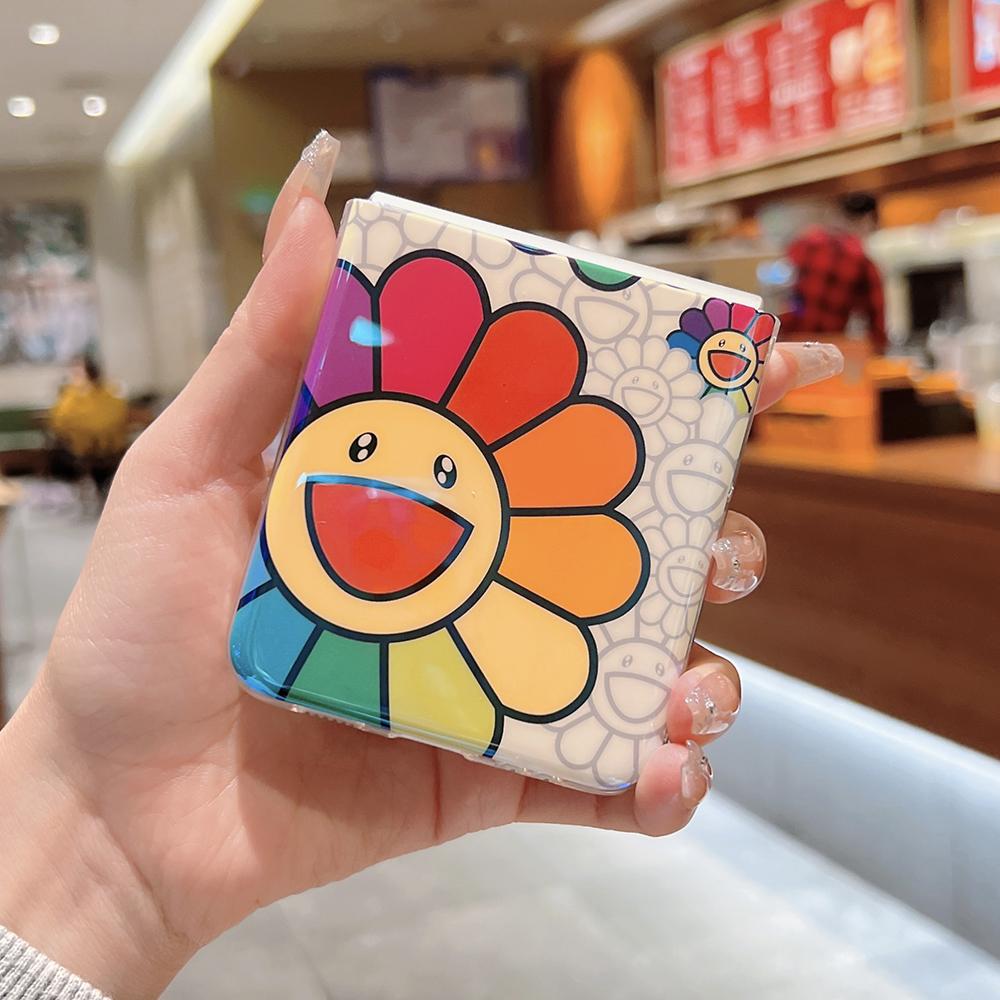 Koreanischen Stil Nette Cartoon Lächeln Sonne Blume Blue Ray Telefon Fall Für Samsung Galaxy Z Flip 3 5g Harte PC Zurück Abdeckung