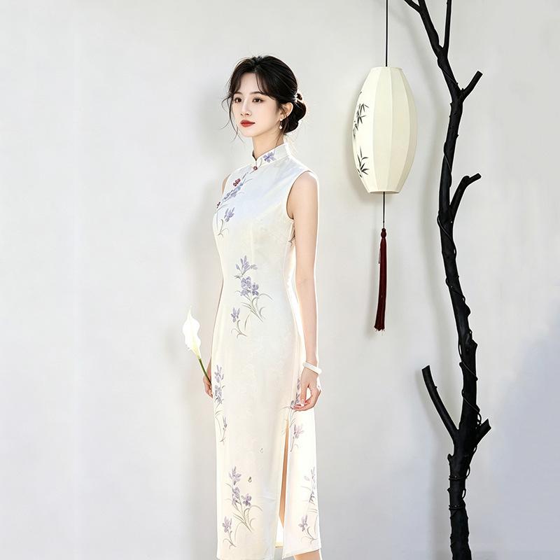 White sleeveless national style new Chinese Suzhou long cheongsam improved young 1011 new women's high sense summer