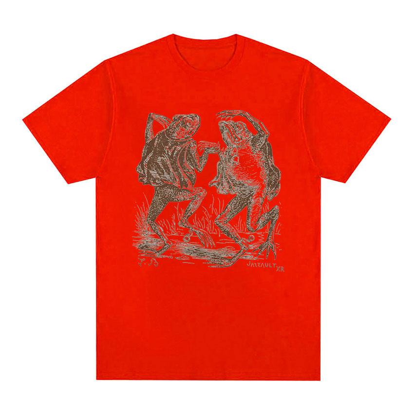  Summer Funny Dancing Frogs Toads Retro Graphic T Shirt Mushroom Frog Cottagecore Aesthetic 100% Pure Cotton Printed T-shirt