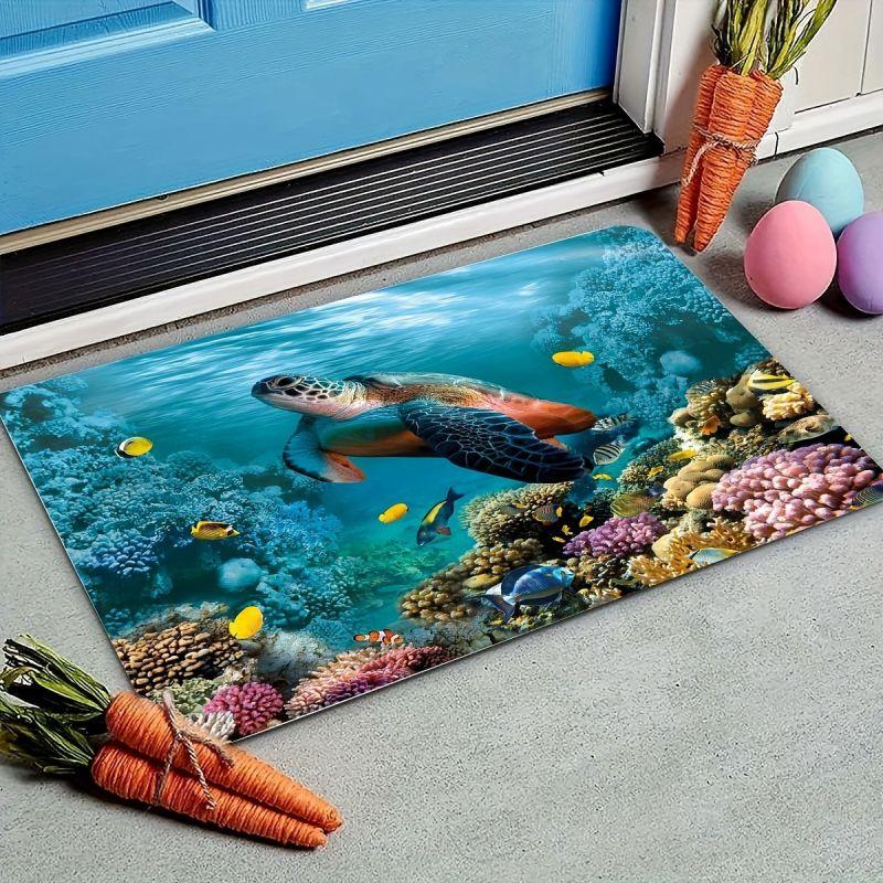 Turtle Beach Printed Bath Mat Super Absorbent Diatom Mud Bathroom Floor Rug Non-slip Laundry Room Entrance Carpets Home Decor