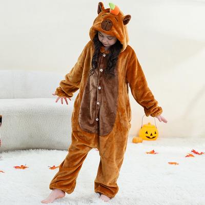 Children Halloween Capybara Flannel Blanket Sleepers Onesie Hooded Costume Clothes Jumpsuit Sleepwear for Boys Girls