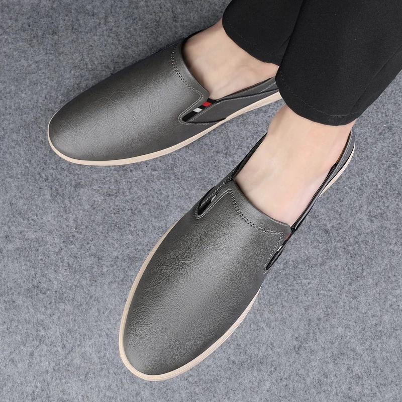 Fashion New Moccasins Handmade Slip-ons Flat All-match Genuine Leather Men Shoes Casual Slip on Loafers Breathable Man Walking Flats