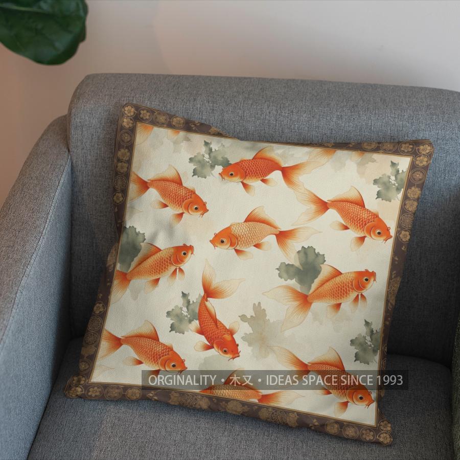 2D Colorful Koi Fish In Wave Pattern Pillow Cover Pattern Cushion Cover Suitable For Sofa Bedroom Car Pillow Cover