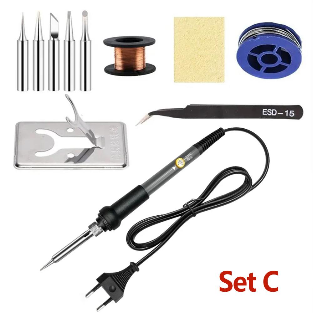 60W EU Plug Electric Soldering Iron Adjustable Temperature Portable Kit Welding Repair Rework Station Heating Pen Repair Tools
