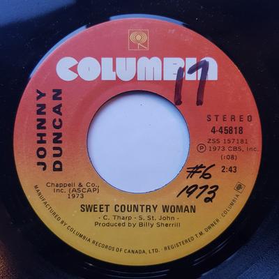 7-tums skiva JOHNNY DUNCAN - Sweet Country Woman / The Look In B 445818 Columbia Kanada Pop Begagnad