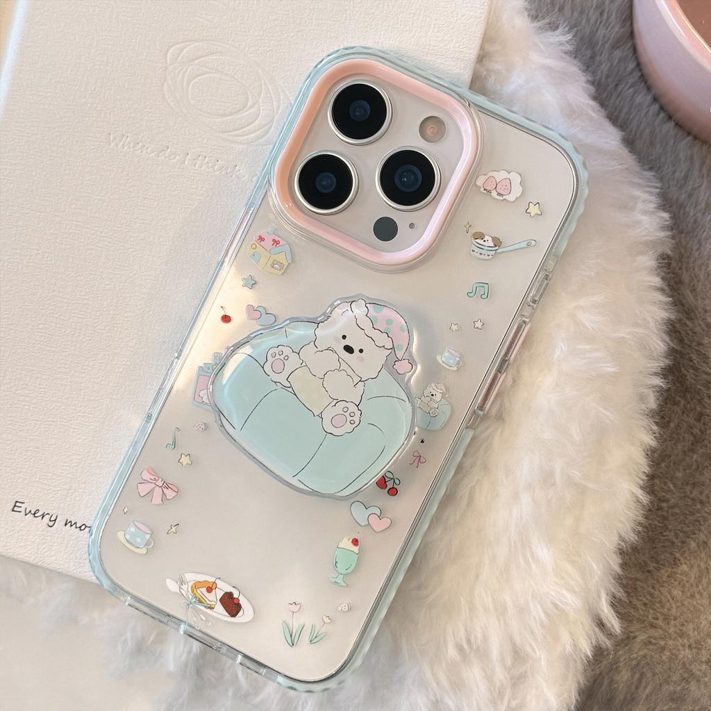 Nightcap puppy holder iPhone16promax Apple 17 mobile phone case 15 for 14 transparent cartoon 13 lanyard